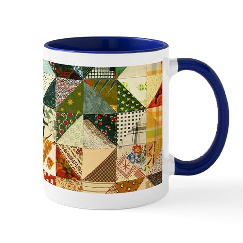 White/Navy Inside - Fun Patchwork Quilt Mugs