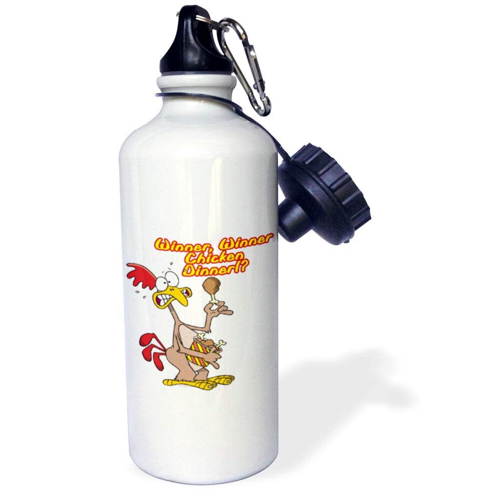 3dRose 'Winner Winner Chicken Dinner' Funny Sports Water Bottle - 21oz White Insulated Bottle for Gym, Hiking & Outdoor Activities