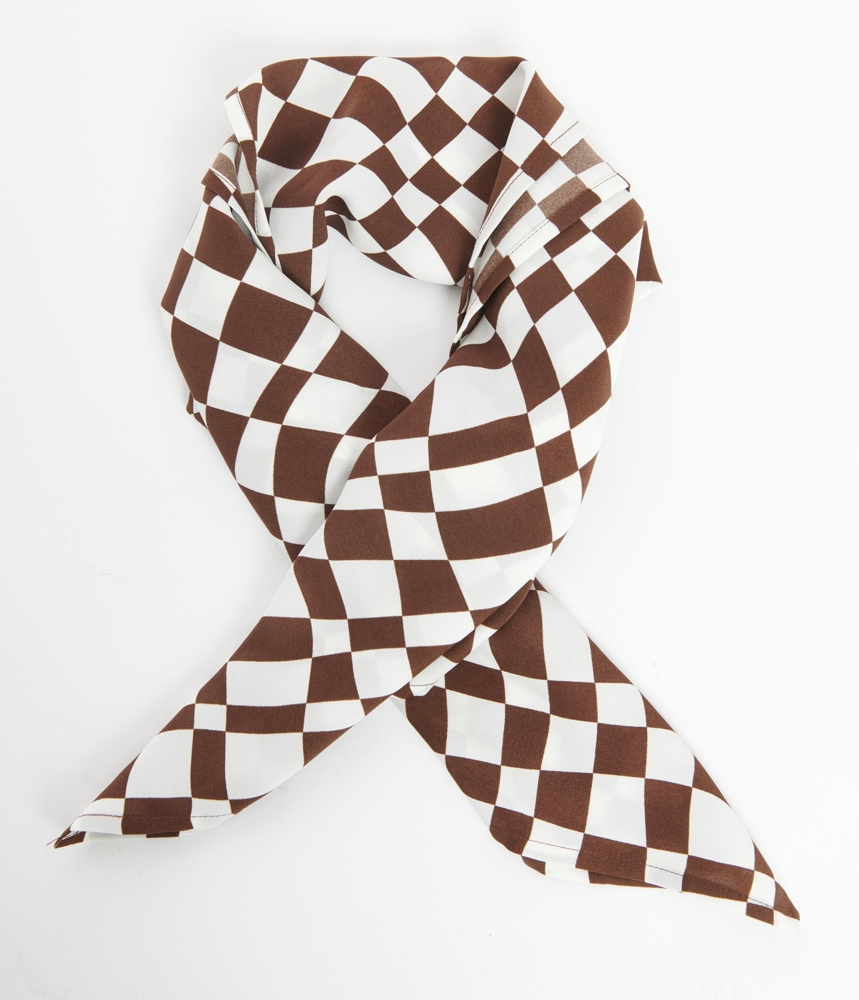 Vintage Brown Distorted Check Hair Scarf - Retro Style Head Wrap for Women - Perfect for Boho Outfits, Beach Days & Fashion Accessories