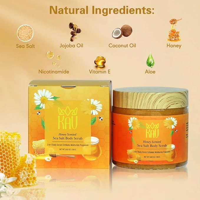 KAV 4 Pack Natural Salt Body Scrub - Exfoliating Face & Body Scrub for Moisturizing Skin, Dead Cell Removal & Relaxation | Spa Treatment, Skin Rejuvenation, At-Home Self Care