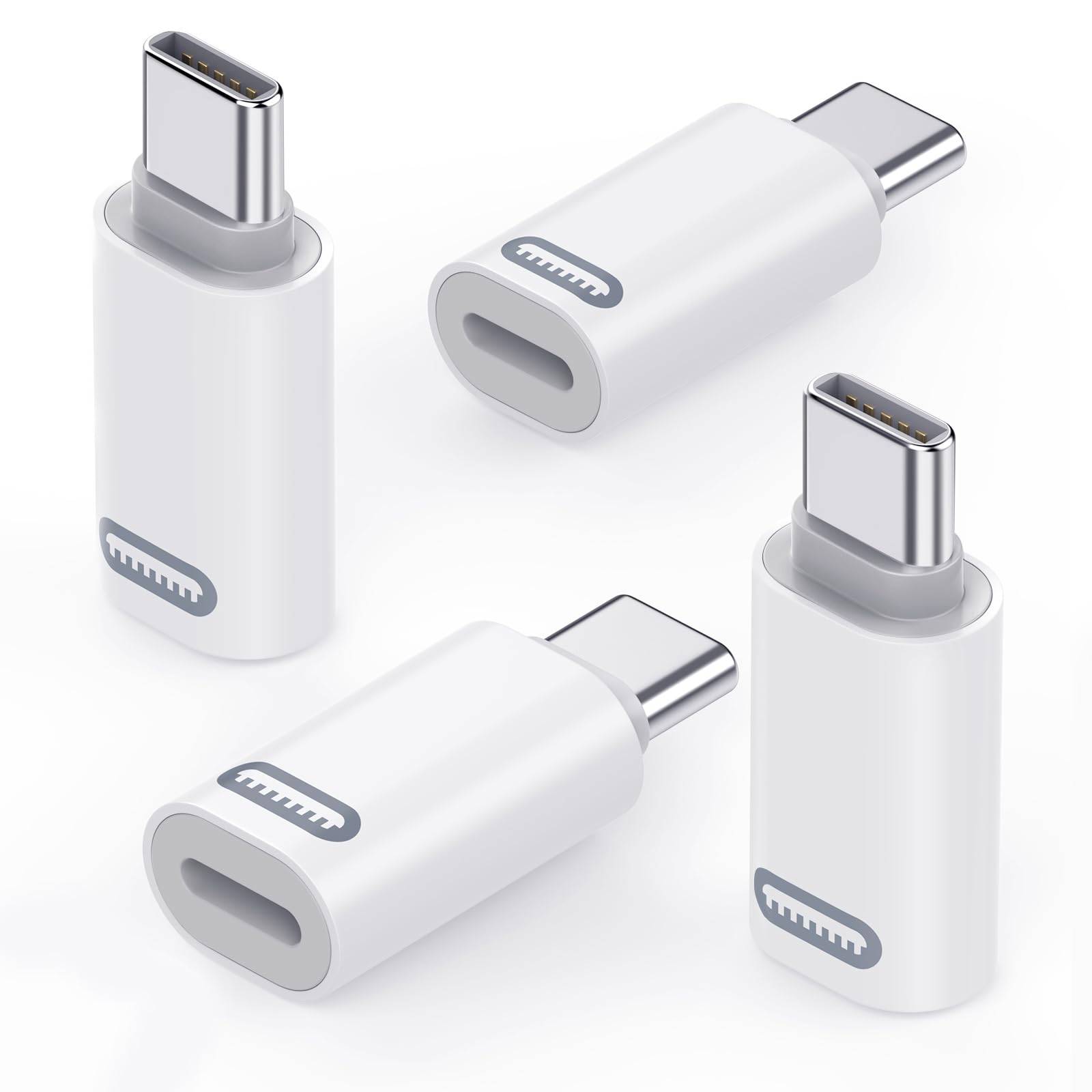MoKo 4-Pack Lightning to USB C Adapter - Fast Charging Compatible with iPhone 15/16 Pro/Pro Max/Plus, Galaxy S24, iPad - White PD Charger Adapter for Travel, Home & Office Use