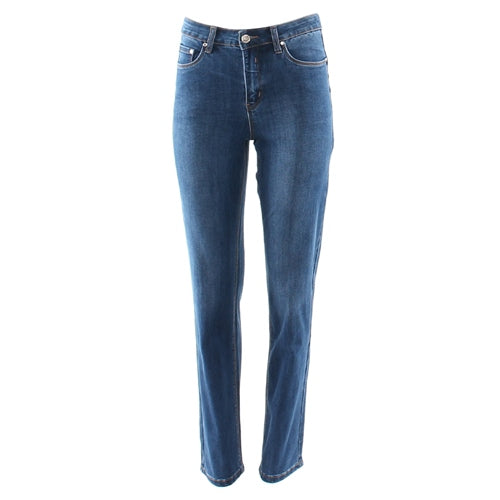 Chris Straight Leg Jeans for Women - Mid Blue Denim Pants with Stretch, Comfort Fit, High Waist (Regular & Petite Sizes) - Perfect for Casual Wear, Office & Weekend Outings