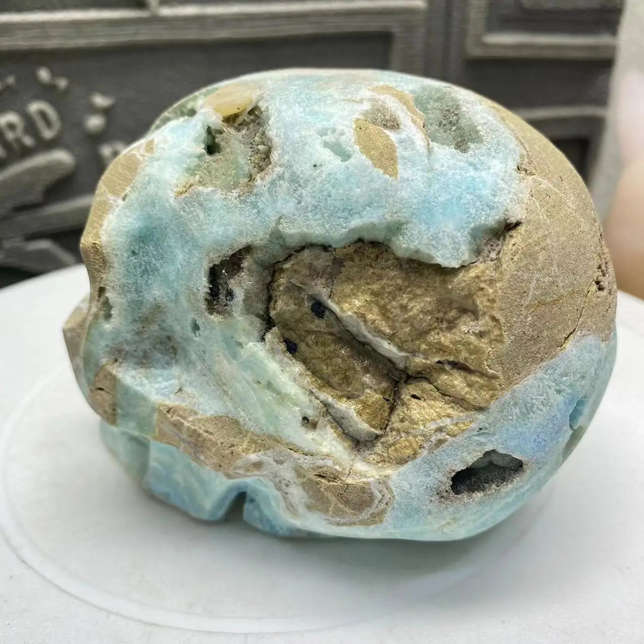 Natural Blue Metpolarite Skull Crystal - Energy Healing Stone for Meditation, Reiki, Chakra Balancing | Spiritual Decor Gift for Home, Office & Yoga Studio