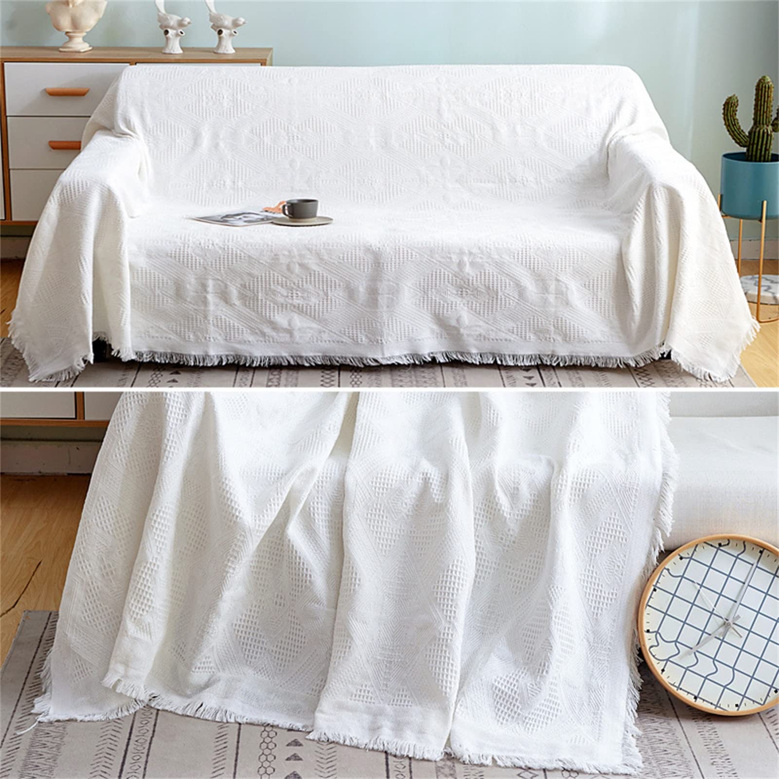 Stylish Cotton Knit Geometric Sofa Slipcover for 4-Seat Couch - 230x275cm Pet-Friendly Furniture Protector | Perfect for Living Room, Sectional Sofa & Home Decor