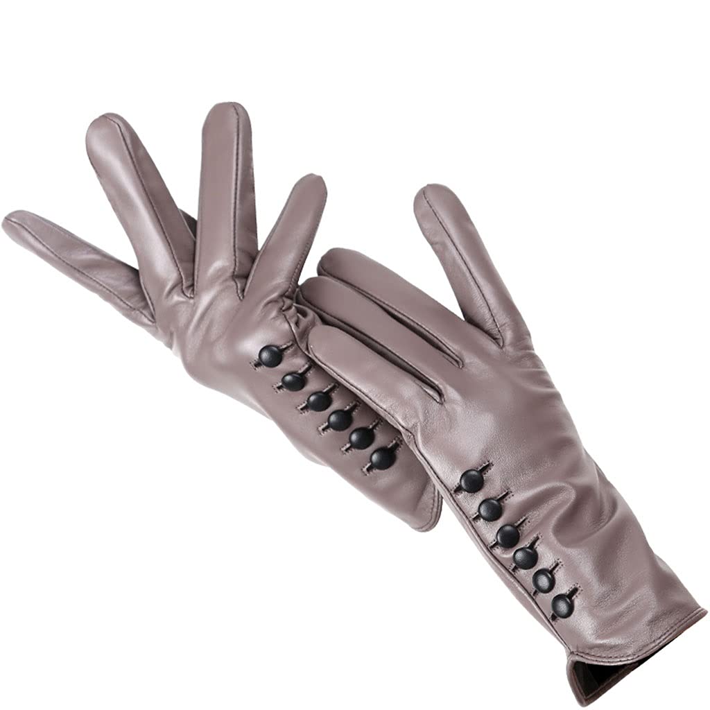 Genuine Women's Leather Gloves for Winter - Soft Sheepskin Touch, Warm & Comfortable, Size 7, Gray - Perfect for Outdoor Activities, Driving, and Cold Weather Fashion