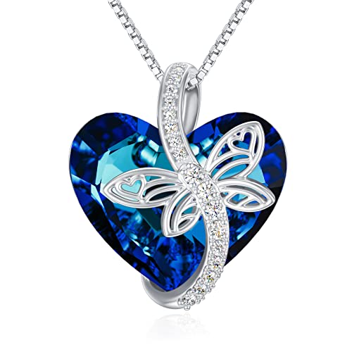 D-Dragonfly necklace-Blue Heart Crystal