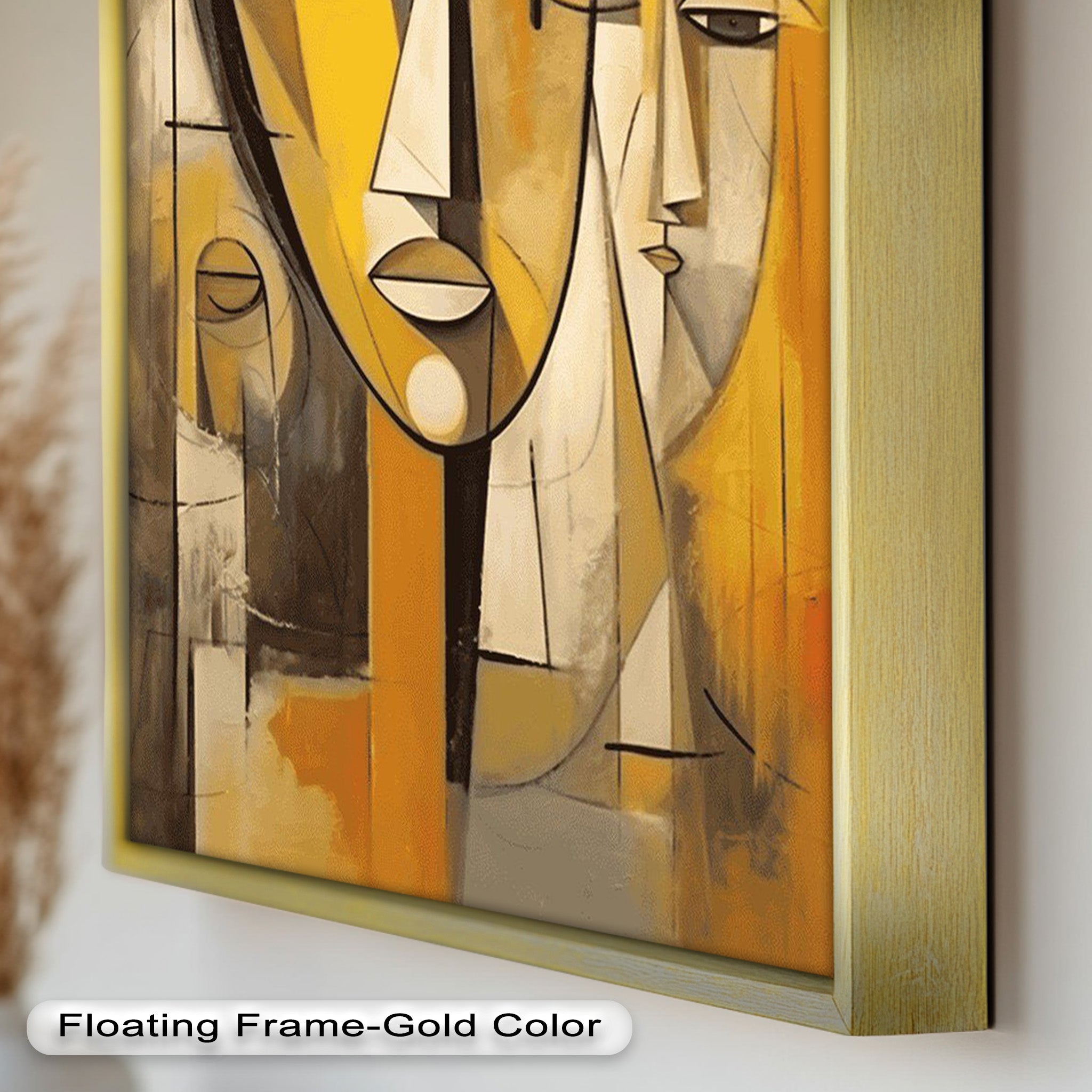 Amber Contours - Abstract Portrait Series in Picasso Oil Painting Style | Modern Wall Art for Living Room, Bedroom & Office Decor