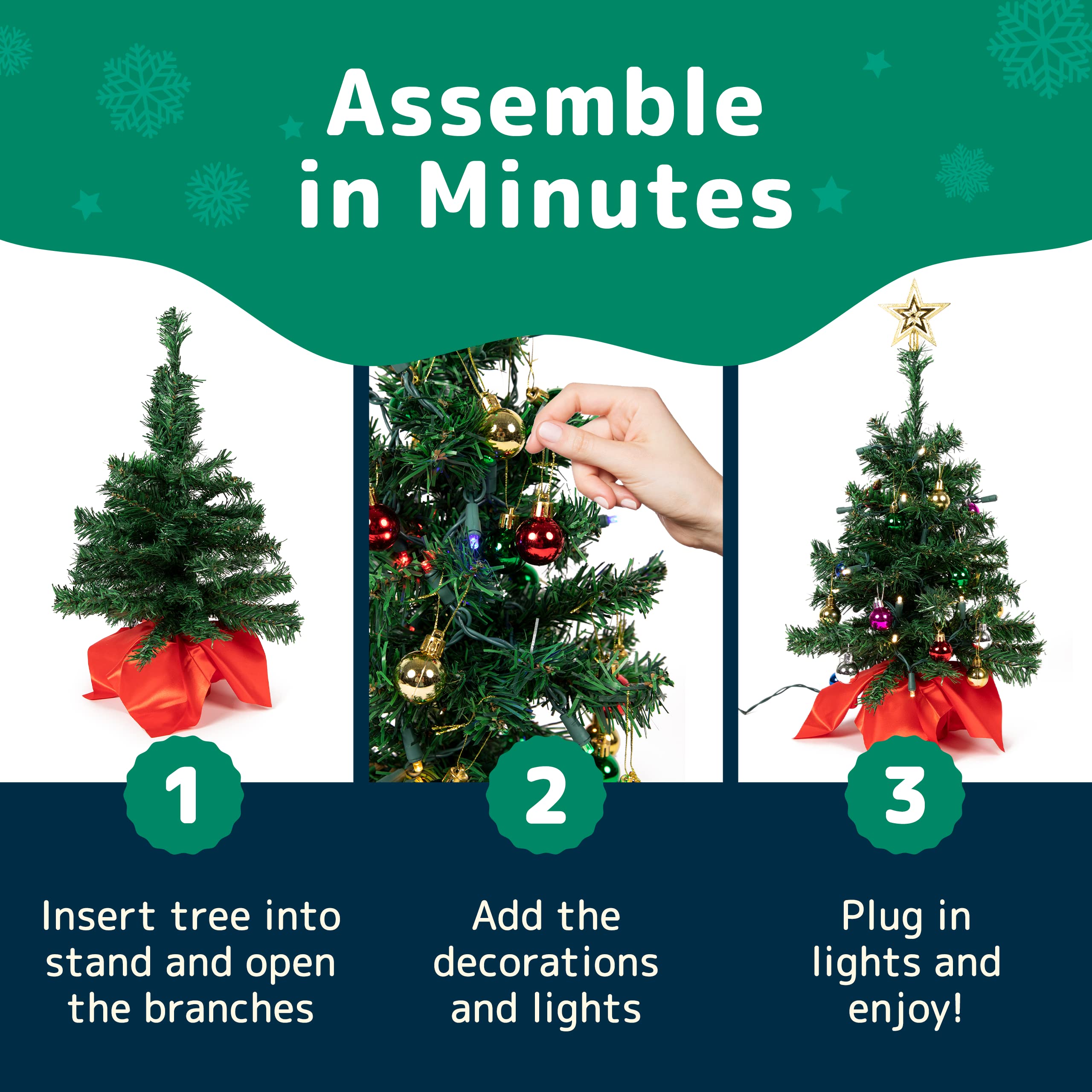Prextex 22-Inch Mini Christmas Tree with Warm White LED Lights, Ornaments & Gift Boxes - Small Decorative Tabletop Christmas Tree for Home, Office, Party & Holiday Decor - Perfect for Mantel, Desk, Shelf or Entryway Decorations