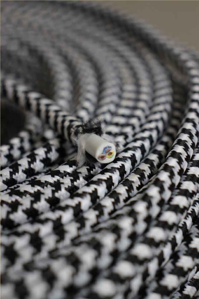Black and White Large Zig Zag Braided 3 Core Insulated Cable - Durable Power Cord for Home Appliances, Electronics & DIY Projects