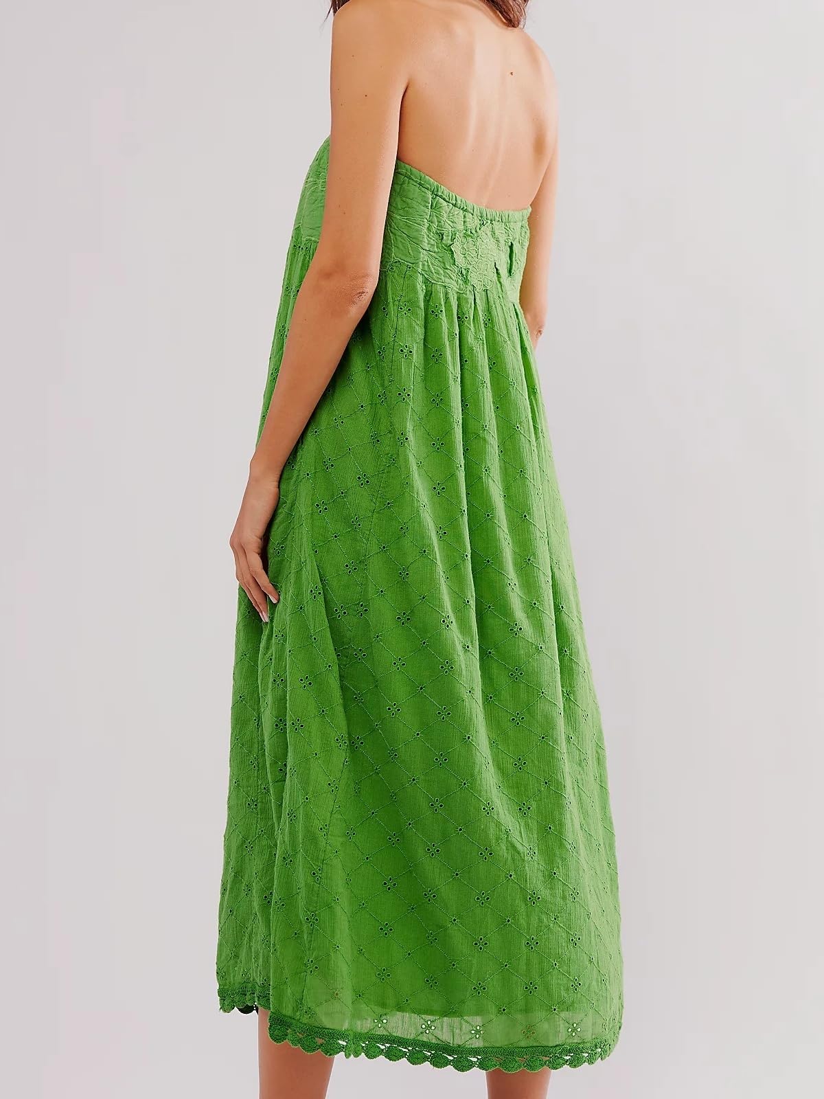 Women's Strapless Summer Maxi Dress - Off The Shoulder Solid Color Hollow Out Formal Gown for Wedding Guest, Beach Party & Evening Events