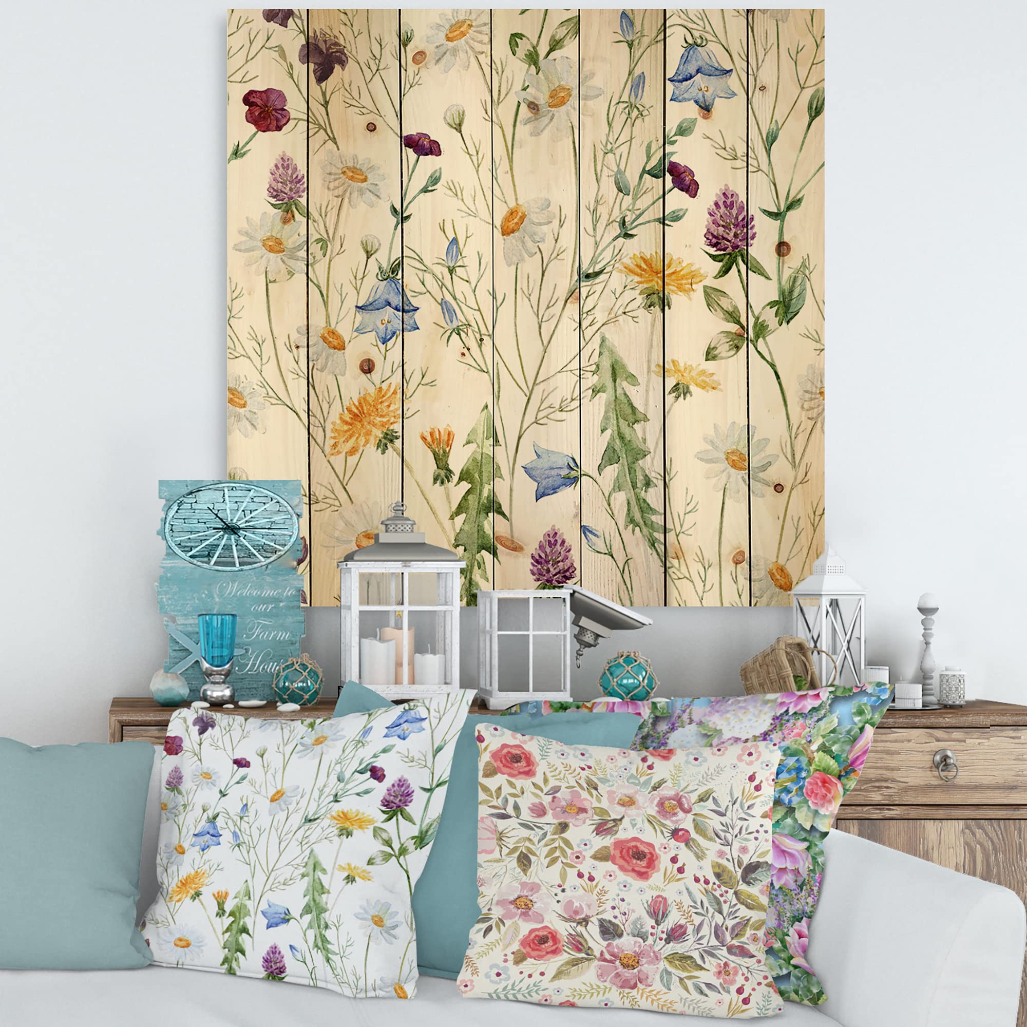 Wildflowers Chamomile Wood Wall Decor - Floral Pine Art for Home & Office