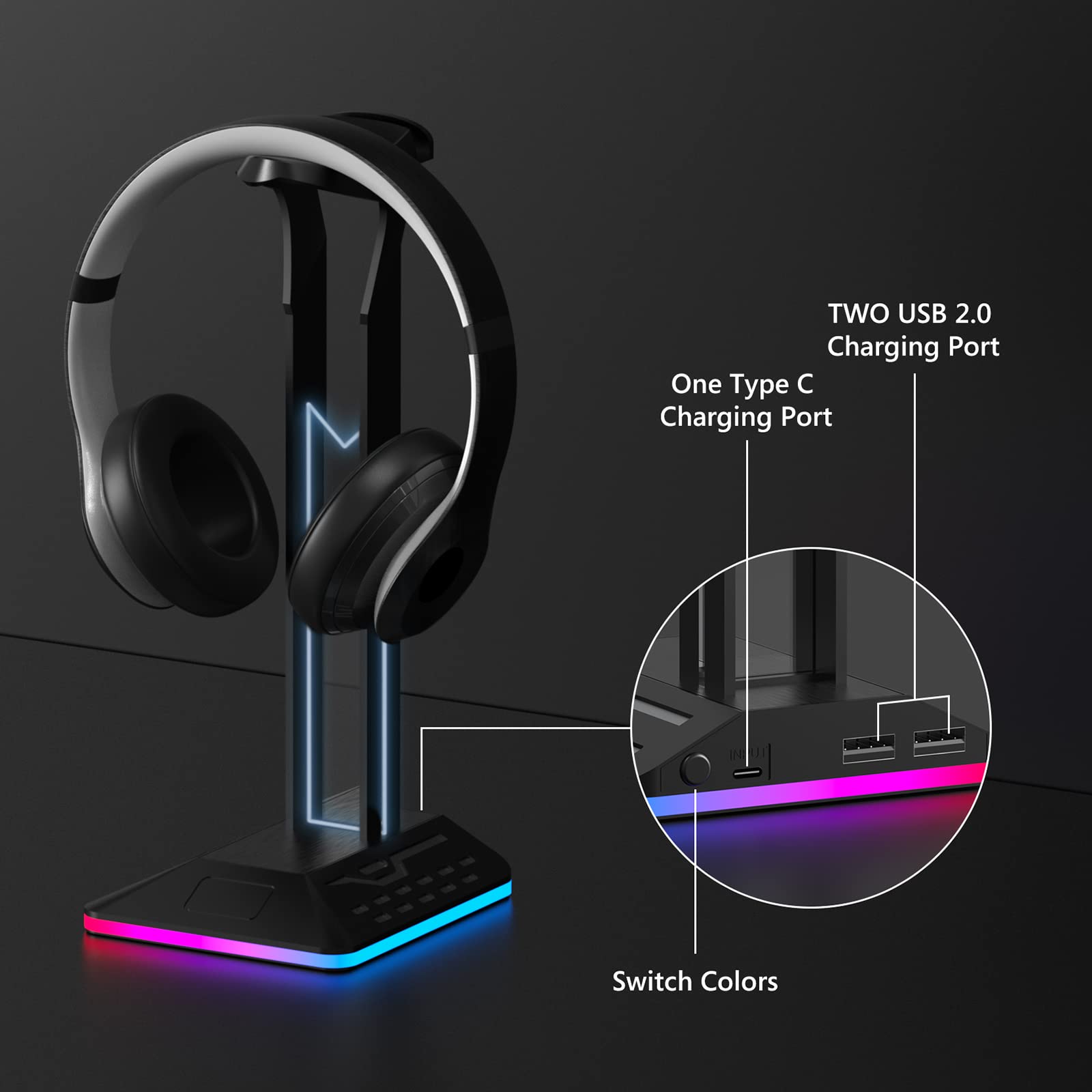 Geekria Premium ABS RGB Gaming Headphone Stand - Heavy Base Headset Holder for Sennheiser, Bose, Beats, Razer, AKG, Sony PS4 - Perfect for Desk Organization & Gaming Setup (Black)