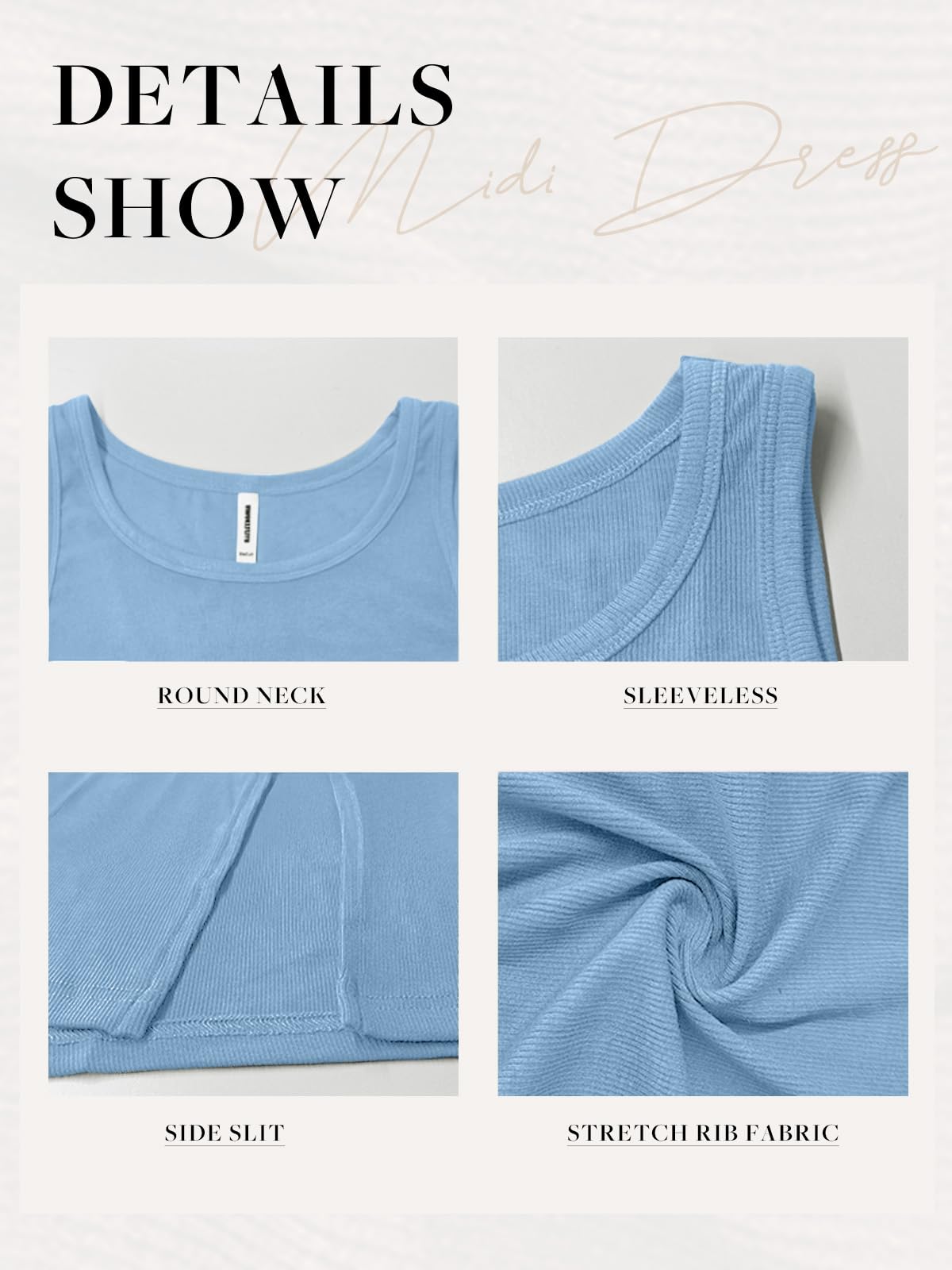 HWOKEFEIYU Women's 2025 Midi Dress - Casual Sleeveless Ribbed Tank Dress for Summer, Beach, Party & Daily Wear | Stretchy Comfort Fit Fashion Outfit