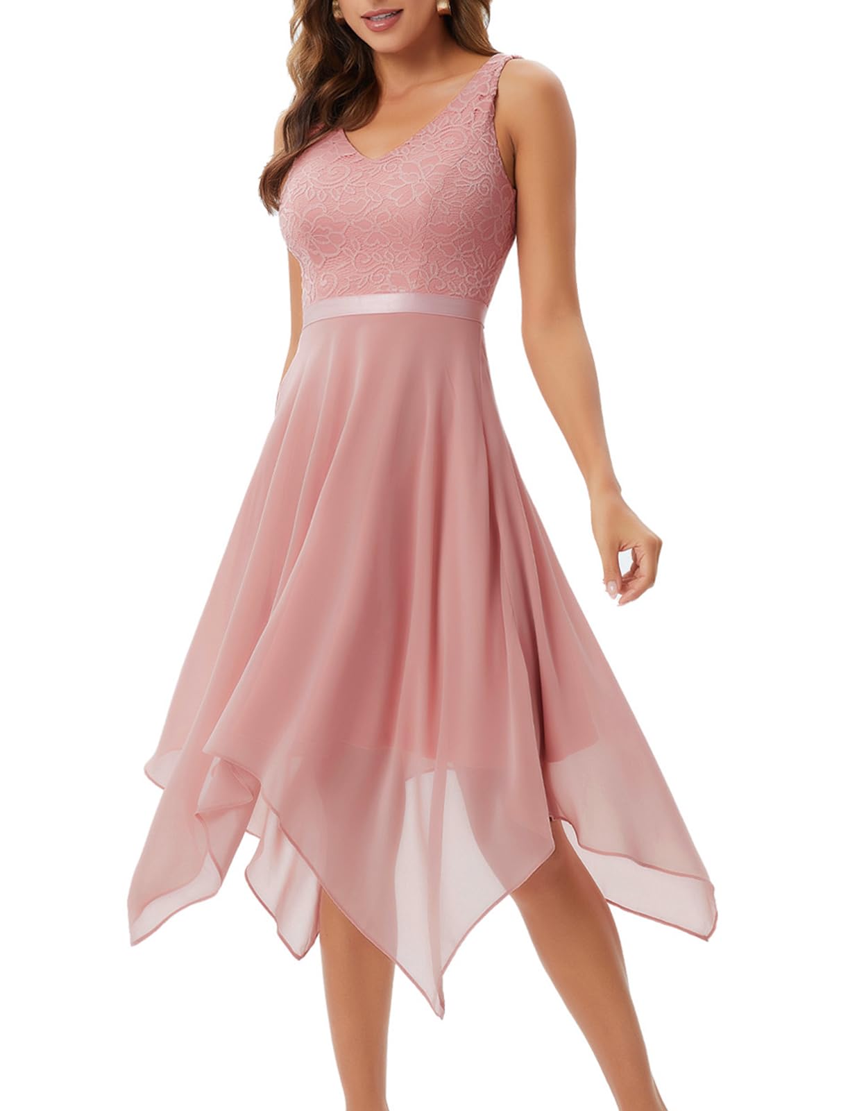 Meetjen Women's Elegant Lace Cocktail Party Dress 2025 - Handkerchief Hem Bridesmaid & Prom Formal Gown for Wedding Guest | Perfect for Evening Events, Bridal Showers & Special Occasions