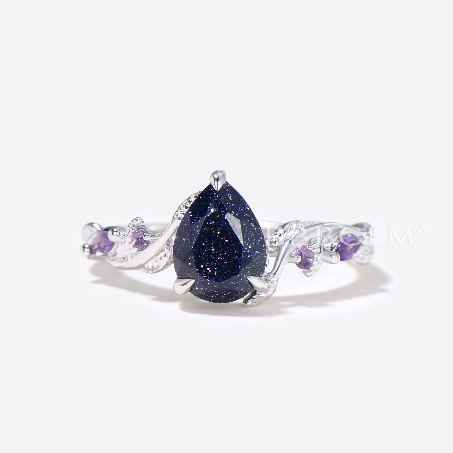 Twig Leaf Pear Blue Sandstone & Amethyst Ring Set - Elegant Cluster Gemstone Jewelry for Women - Perfect for Weddings, Parties & Everyday Wear