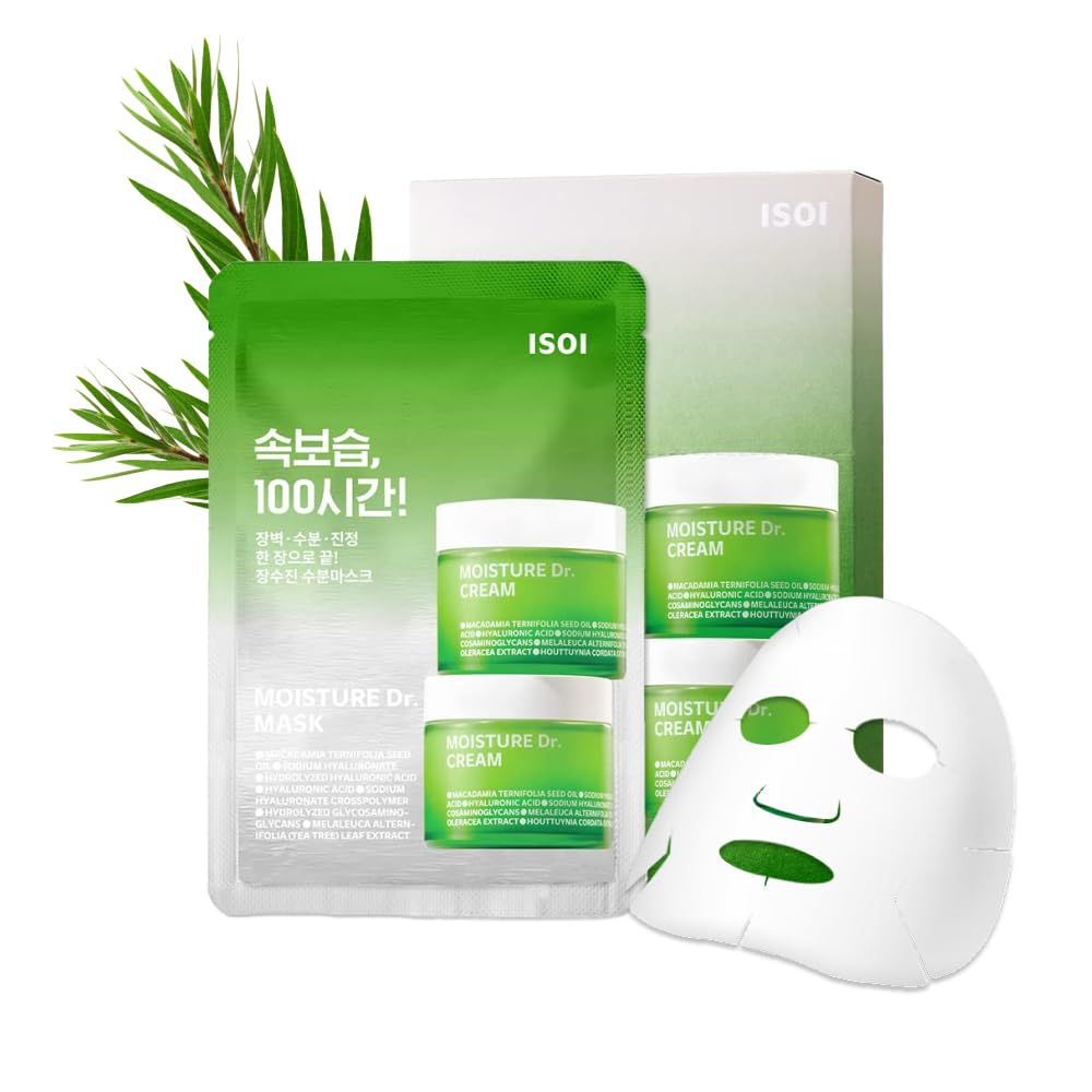 ISOI Hydrating Sheet Mask with Tea Tree & Hyaluronic Acid - Korean Skincare for Dry Skin (10 Pack)