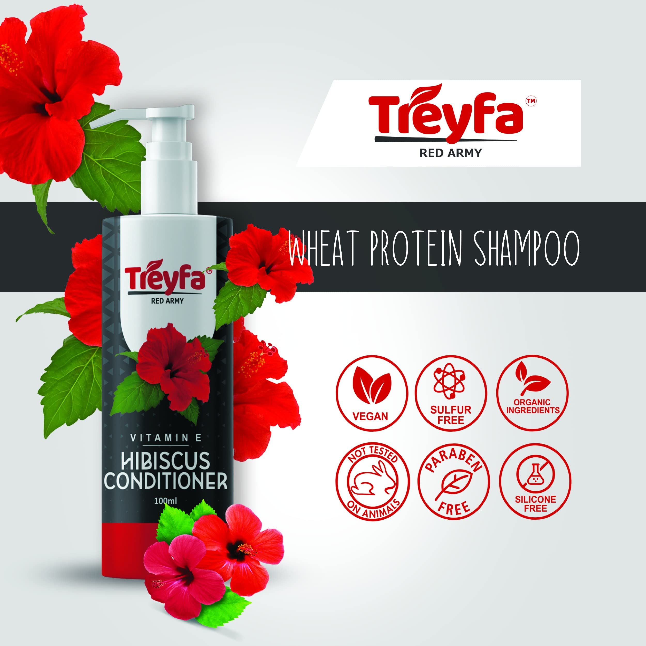 Treyfa Hibiscus Hair Growth Conditioner for Women & Men - Sulfate, Paraben & Silicone Free with Hibiscus, Amla, Onion & Vitamin E - 100ML | Promotes Hair Growth, Reduces Hair Fall & Deeply Nourishes - Perfect for Daily Use & Damaged Hair Care
