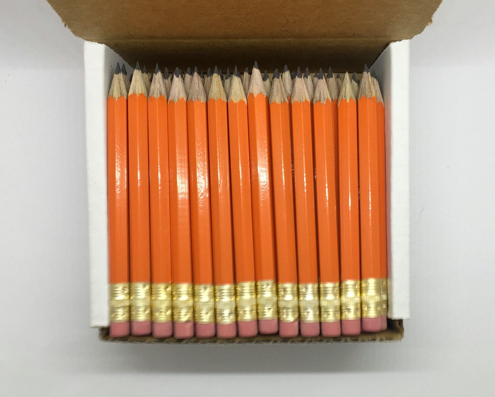 Half Pencils with Eraser - Golf, Classroom, School, Events - Mini #2 Pencils, Hexagon Shape, Pre-Sharpened, Non-Toxic (144-Pack, Orange Box) | Perfect for Golf Scorecards, Classroom Activities & Office Use