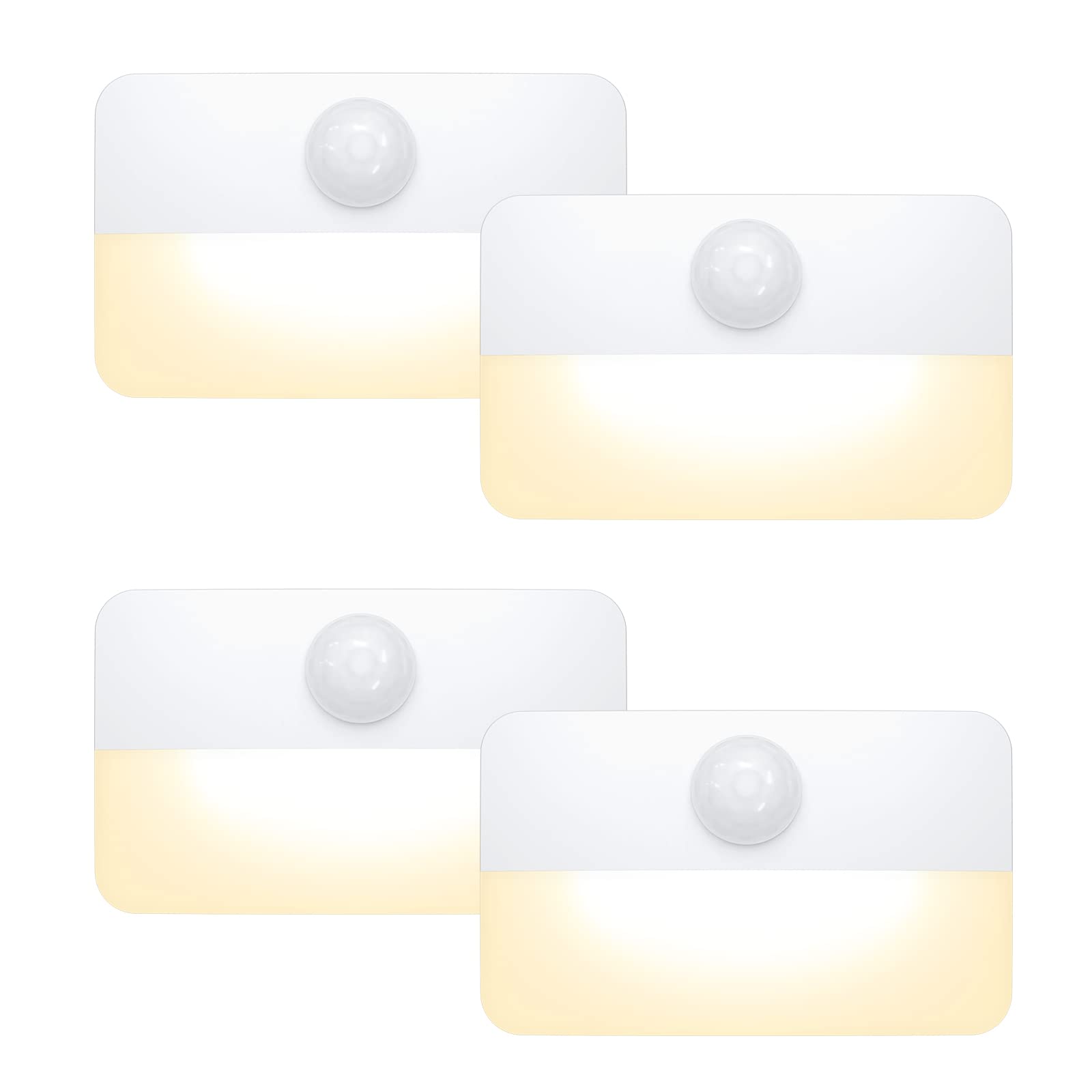 Mini Motion Sensor LED Night Light - Battery Powered Wall & Closet Light for Stairs, Hallway, Cabinet - Warm White (4 Pack) - Perfect for Bedrooms, Bathrooms & Dark Spaces