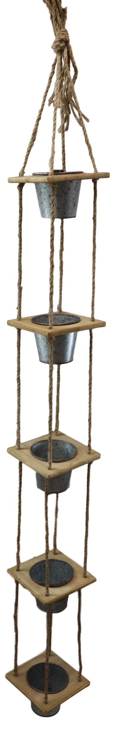 Ebros Set of 2 Galvanized Metal 5-Tier Hanging Planters – Indoor/Outdoor Macrame Rope Plant Pots for Succulents, Greenery – Perfect for Garden, Patio, Poolside & Lawn Decor