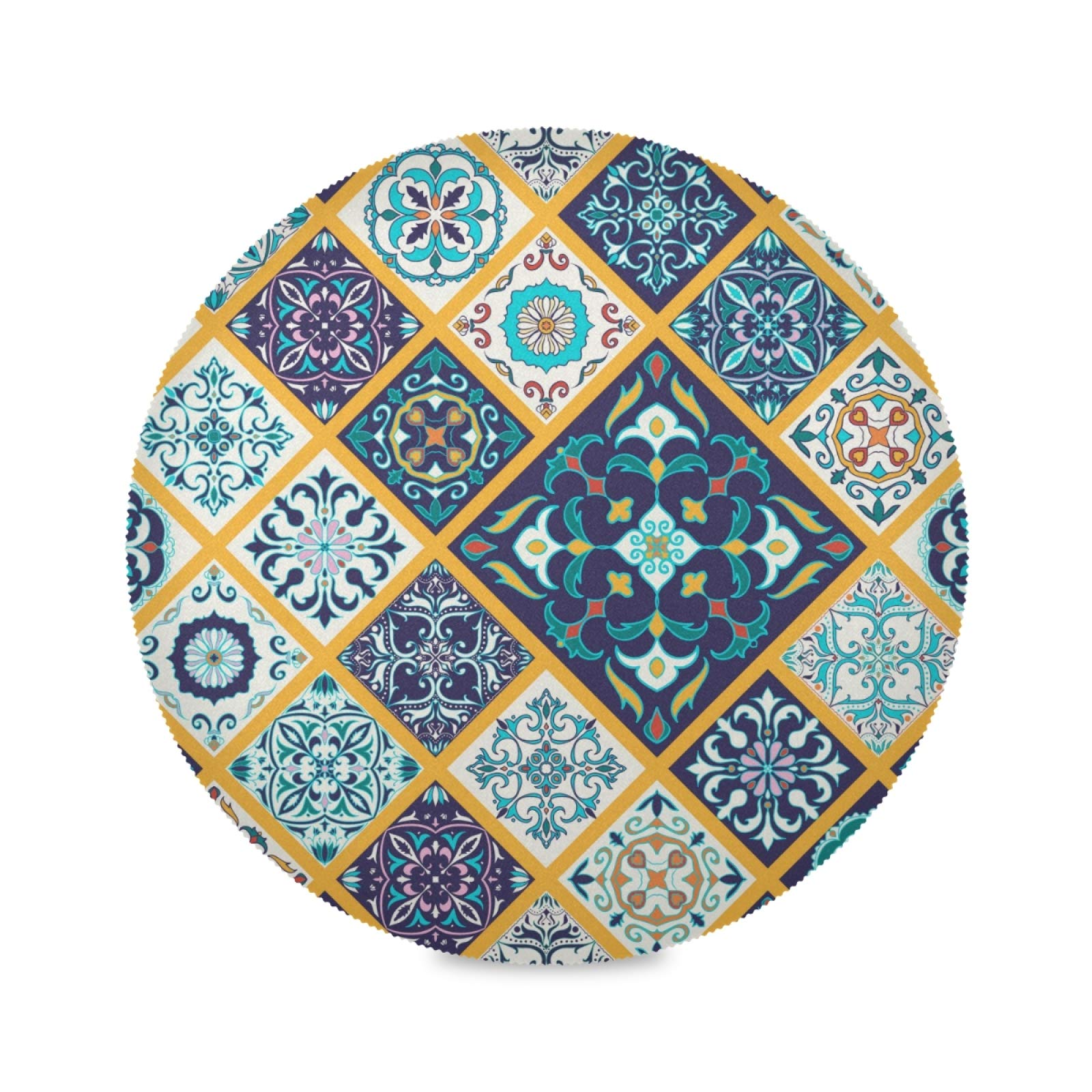 Qilmy Mexican Talavera Round Placemats Set of 6 - Durable Non-Slip Table Mats, Heat & Stain Resistant - Perfect for Kitchen Table Decor, Dining Room, Outdoor BBQ & Party Settings
