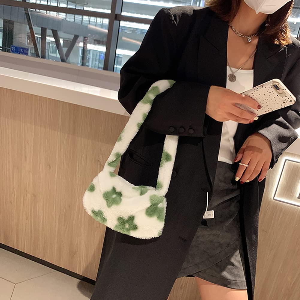 Women's Fluffy Plush Underarm Shoulder Bag - Cute Flower Design Tote for Dating, Shopping & Casual Outings | Perfect for Parties, Gifts & Everyday Use