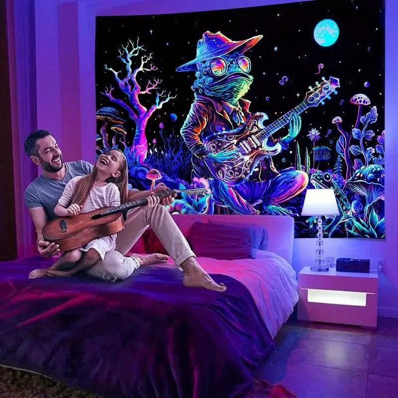 Frog Vibes Official UV Glow Tapestry - Psychedelic Wall Art Decor for Bedroom, Dorm & Party (Blacklight Reactive)