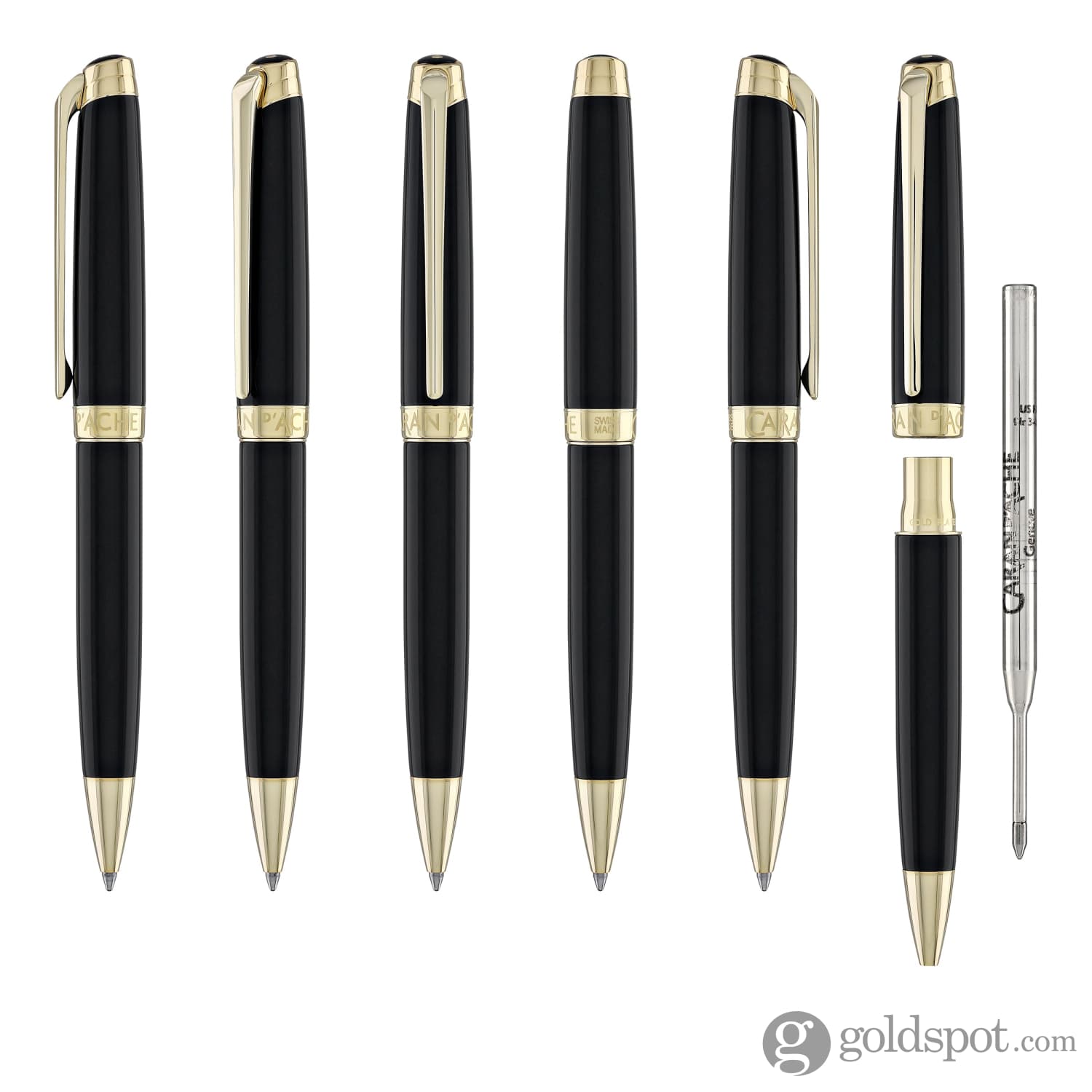 Luxury Caran d'Ache Léman Ebony Black Lacquer Ballpoint Pen with 24K Gold Plating - Premium Writing Instrument for Business Professionals & Gift Giving