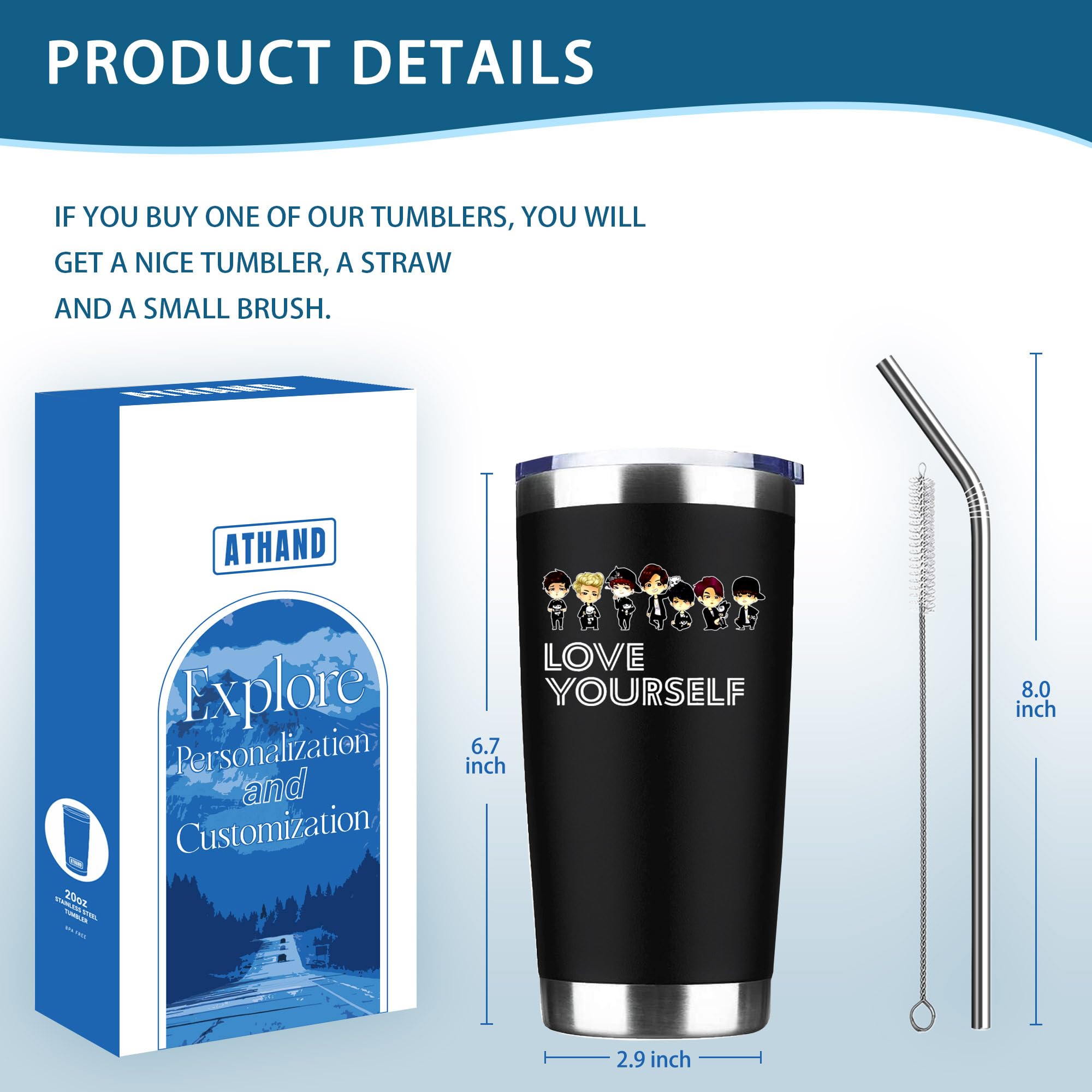 20oz Insulated Stainless Steel Tumbler with Lid & Straw - Motivational 