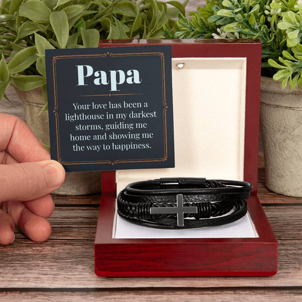 Men's Leather Bracelet with Cross Pendant - Thoughtful Gift for Dad, Father's Day, Birthday & Christmas | Religious Jewelry for Christian Men