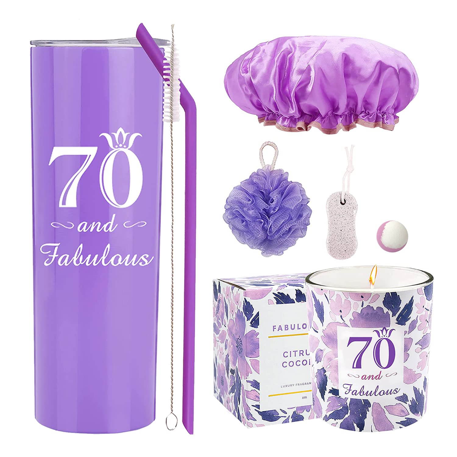 70th Birthday Tumbler for Women - Insulated Stainless Steel Cup with Lid & Straw - Personalized 70th Birthday Gifts for Mom, Grandma, Aunt - Perfect for Parties, Decorations & Celebrations