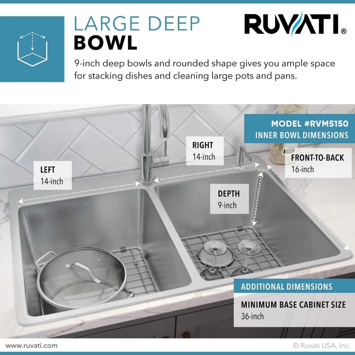 33 x 22 Inch Drop-in Topmount Kitchen Sink - 16 Gauge Stainless Steel Double Bowl - Perfect for Modern Kitchens & Busy Home Chefs