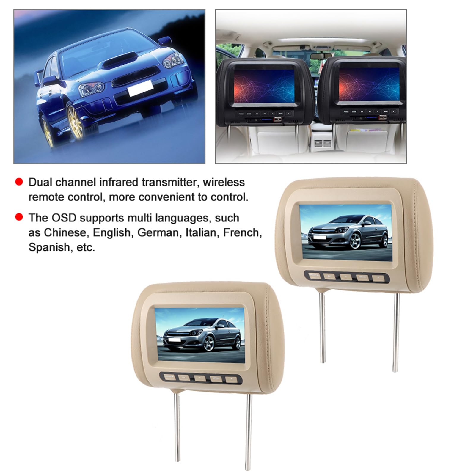1 Pair 7-inch HD Car Headrest DVD Player with Video Playback - Perfect for Road Trips & Family Travel Entertainment