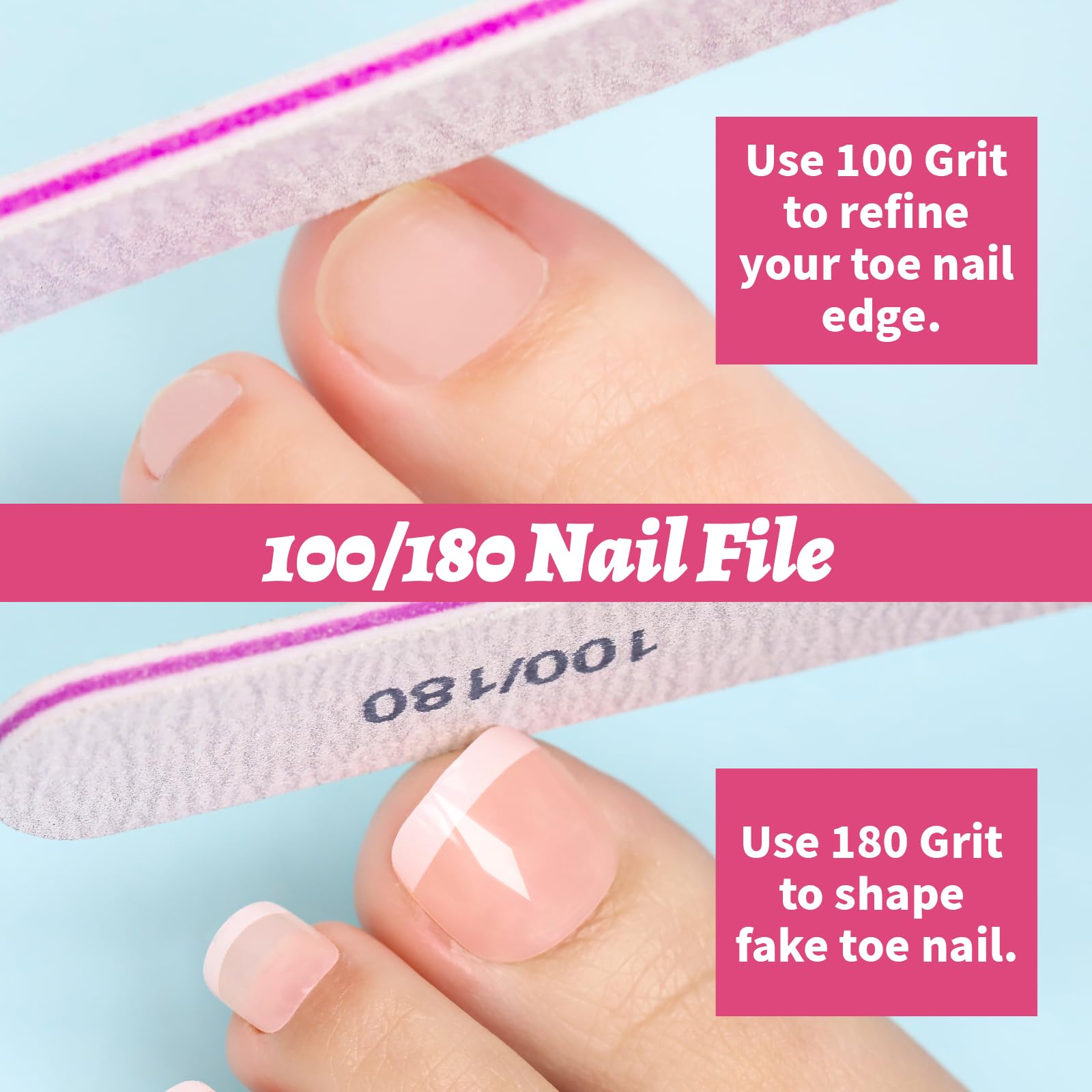 144pcs Press on Toenails for Women - 6 Sets French Tip Fake Toenails with Glue | Easy Application & Long Lasting | Perfect for Pedicures, Vacations & Special Occasions