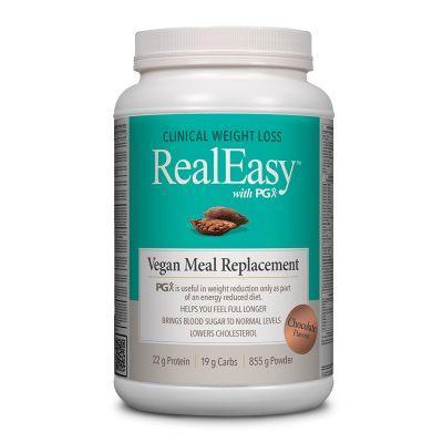 Natural Factors Real Easy With PGX Vegan Meal Replacement Chocolate 855g - Plant-Based Protein Shake for Weight Management & Healthy Lifestyle - Perfect for Breakfast, Post-Workout & On-the-Go Nutrition