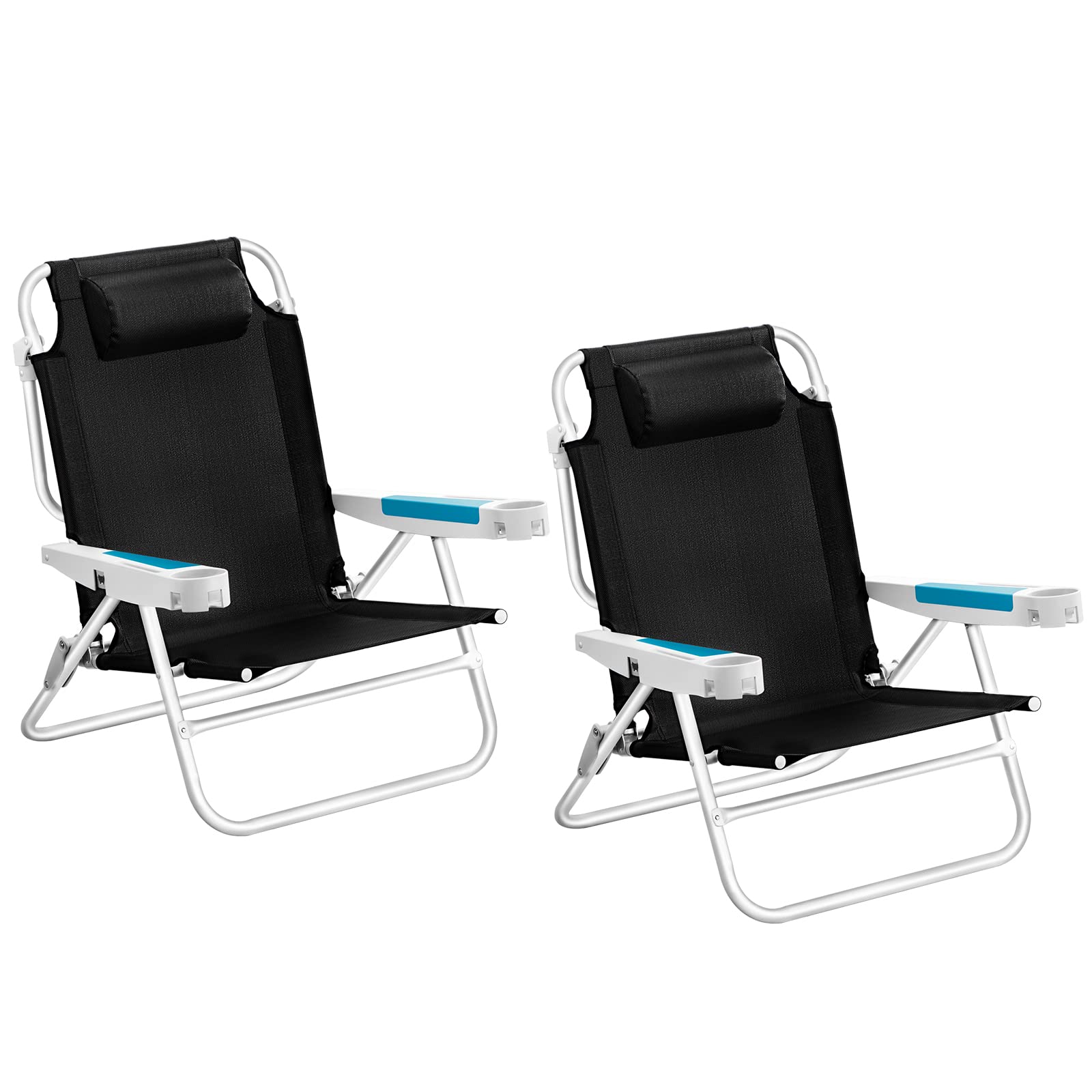 Upgraded ICECO Heavy Duty Beach Chairs for Adults 2 Pack - XL 5-Position Adjustable Backpack Folding Chairs with Cup Holder & Straps, 300lb Capacity - Perfect for Beach, Camping, Picnics, Backyard & Outdoor Relaxation