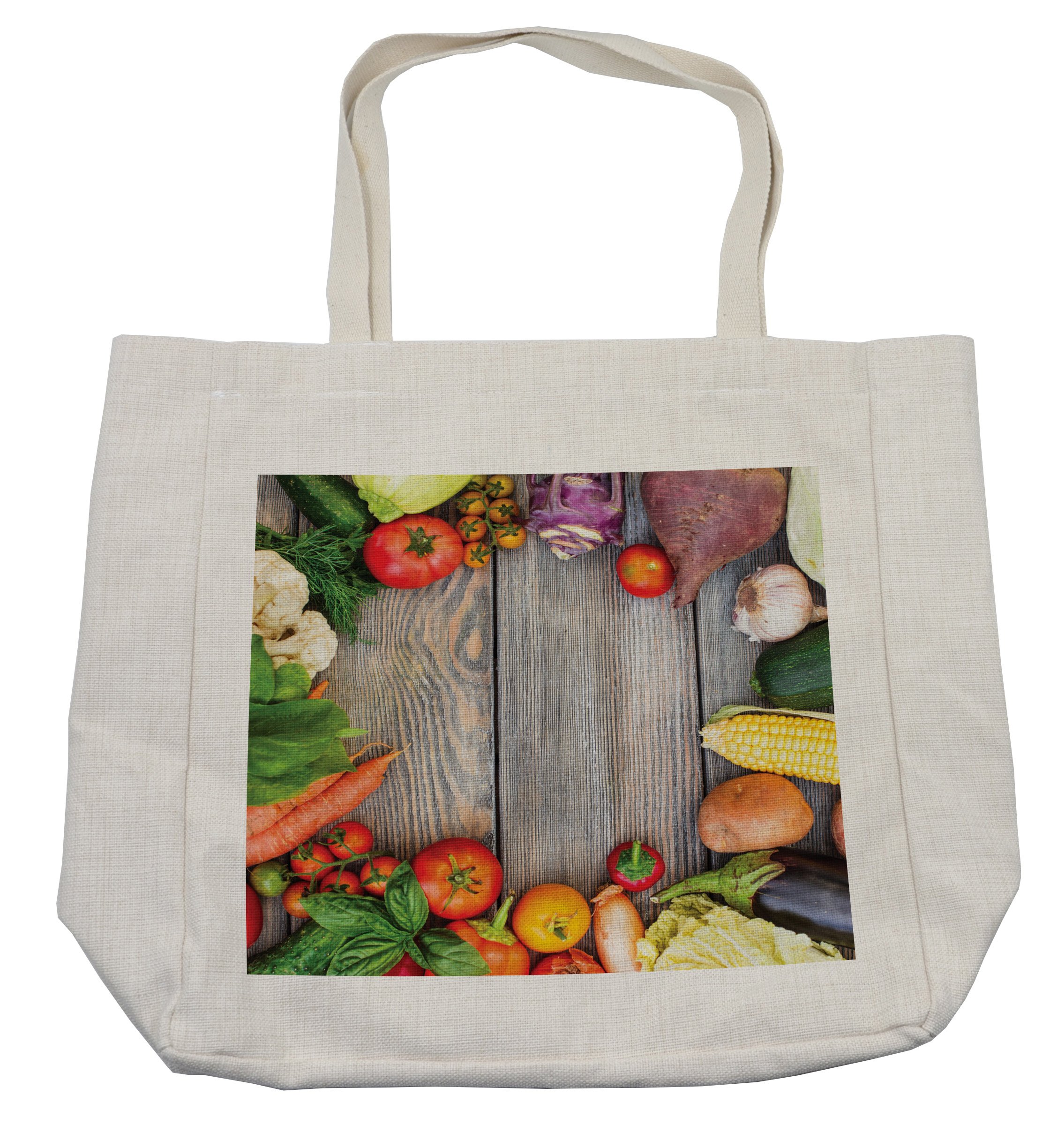 Eco-Friendly Reusable Grocery Bag with Vegetables Print - 15.5