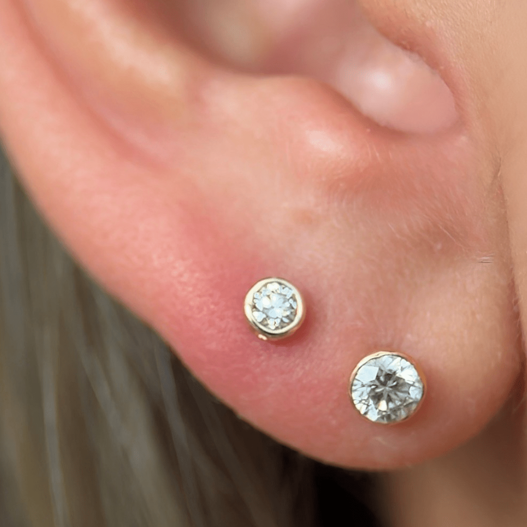 14K Yellow Gold Floating Round Diamond Flat Back Stud Earrings - Invisible Set for Everyday Wear & Special Occasions
