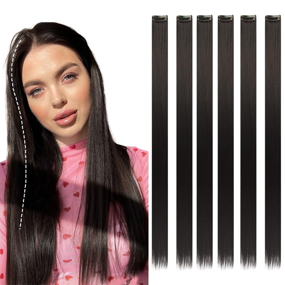 Fapiwen 6pcs Straight Black Hair Extensions for Women - Clip-in Synthetic Hair Weft for Volume & Length - Perfect for Parties, Weddings & Daily Styling