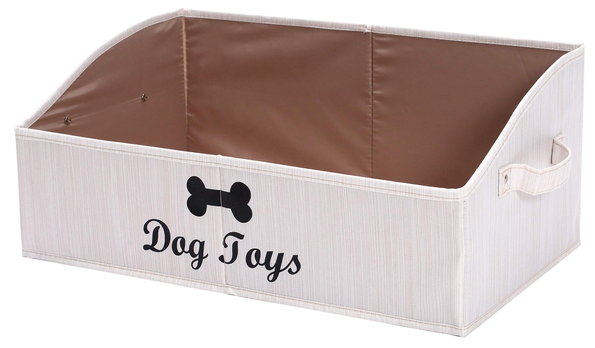 Foldable Fabric Dog Toy Storage Box with Handle - Large Collapsible Trapezoid Organizer Basket for Pet Toys (Beige) | Perfect for Living Room, Bedroom & Dog Play Area Organization