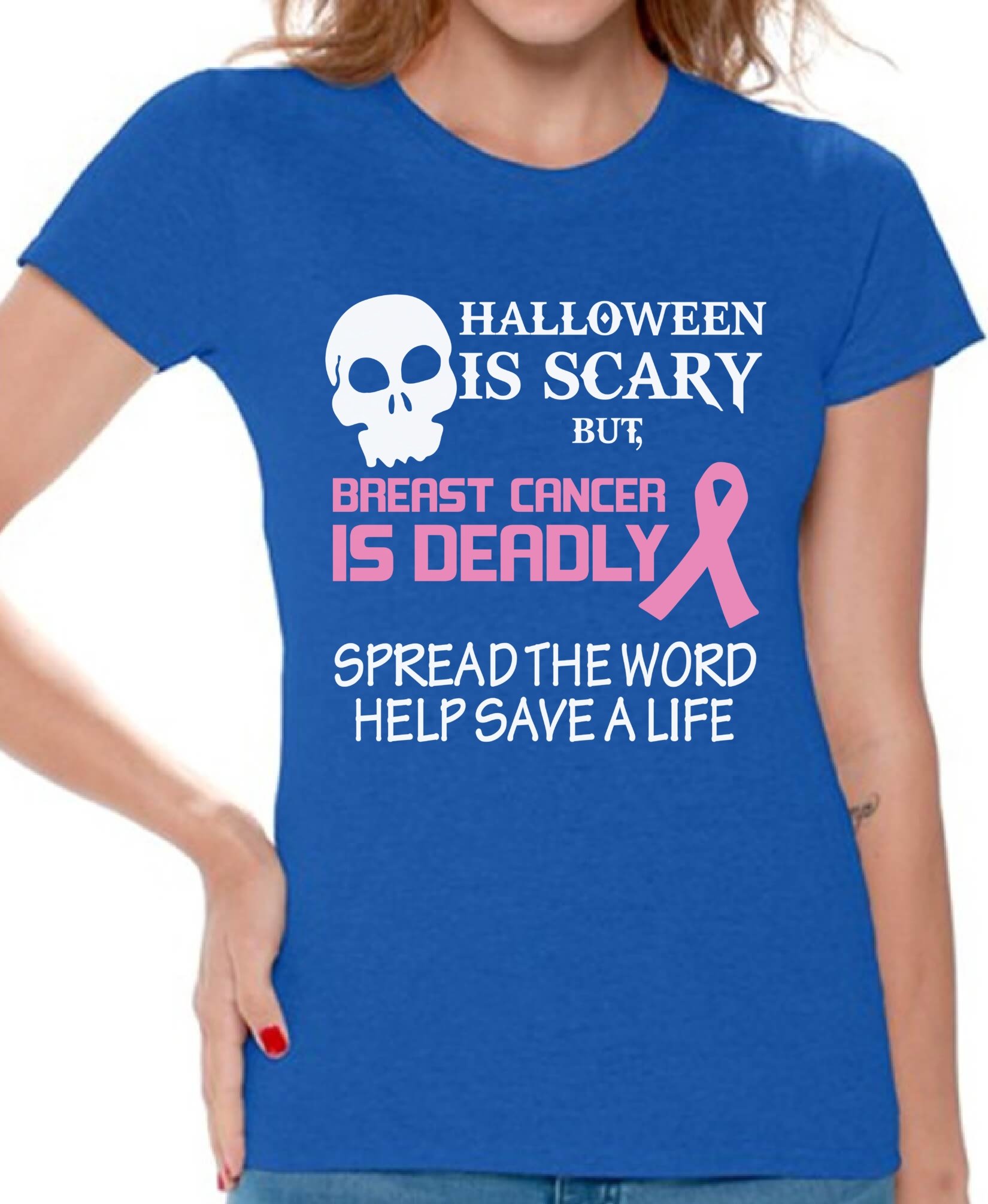 Scary Halloween T-Shirt for Women - Funny Breast Cancer Awareness Shirt with Free Bookmark - Perfect for Halloween Parties & Cancer Support Events