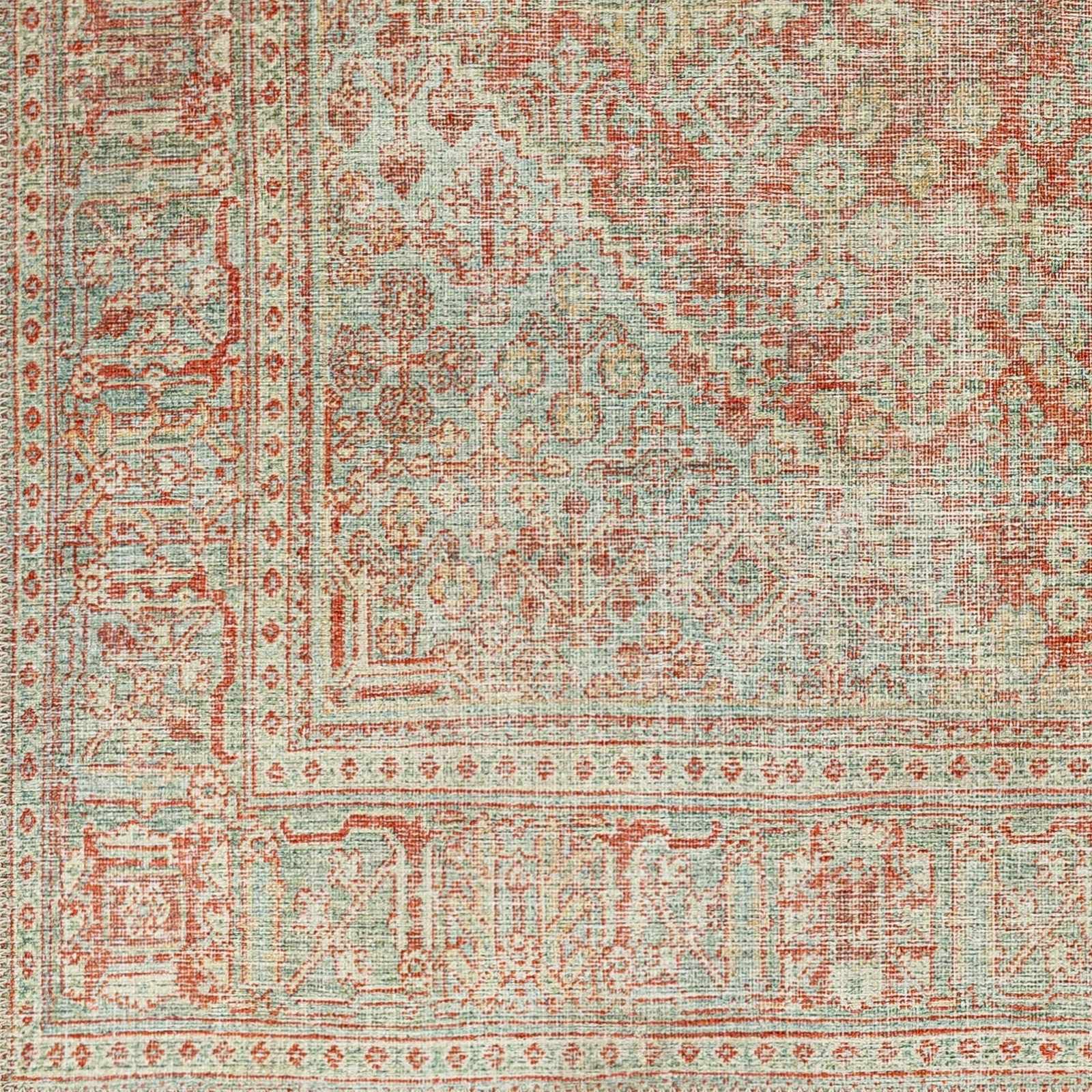 Hauteloom Saguday Washable Area Rug - Traditional Design in Rust, Sage, Beige - 6'7