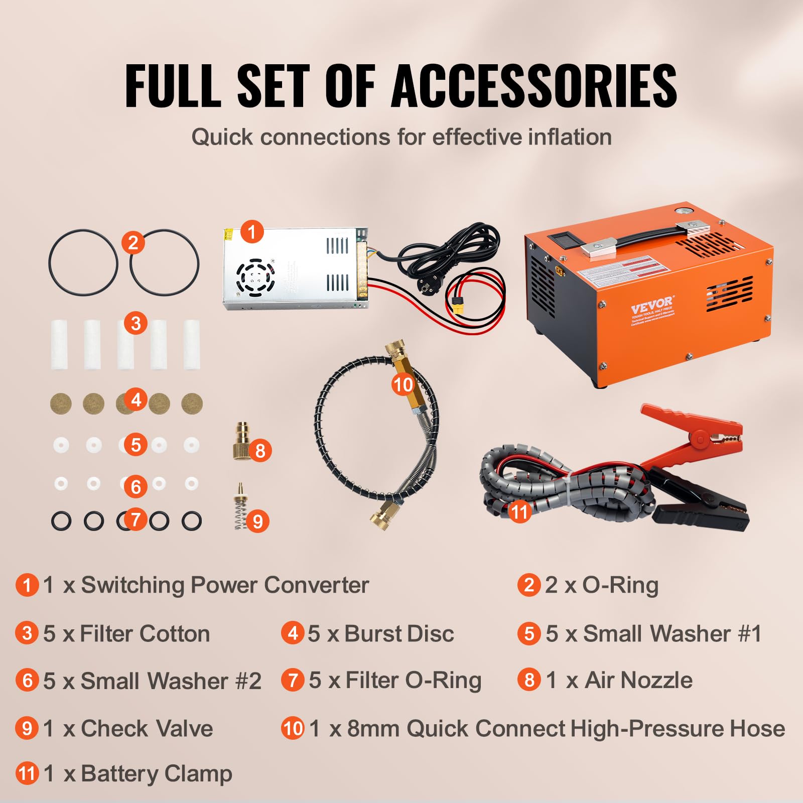 VEVOR 4500PSI Portable PCP Air Compressor for Airguns, Paintball & Scuba Tanks - Oil-Free, Water-Free, 12V/115V Dual Power with Manual Stop - Perfect for Hunting, Sports & Diving Adventures