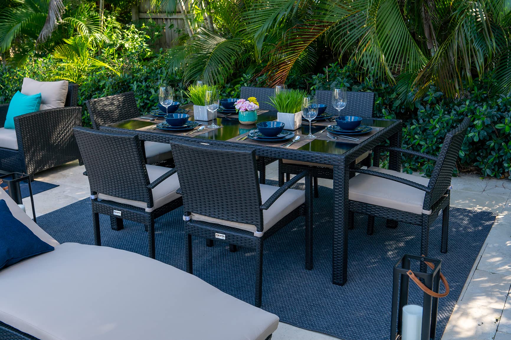 Bari 14-Piece Resin Wicker Outdoor Patio Furniture Set in Espresso Brown - Sofa, 6-Seat Dining Table & Chaise Lounge | Durable All-Weather Wicker for Backyard, Poolside & Garden Relaxation