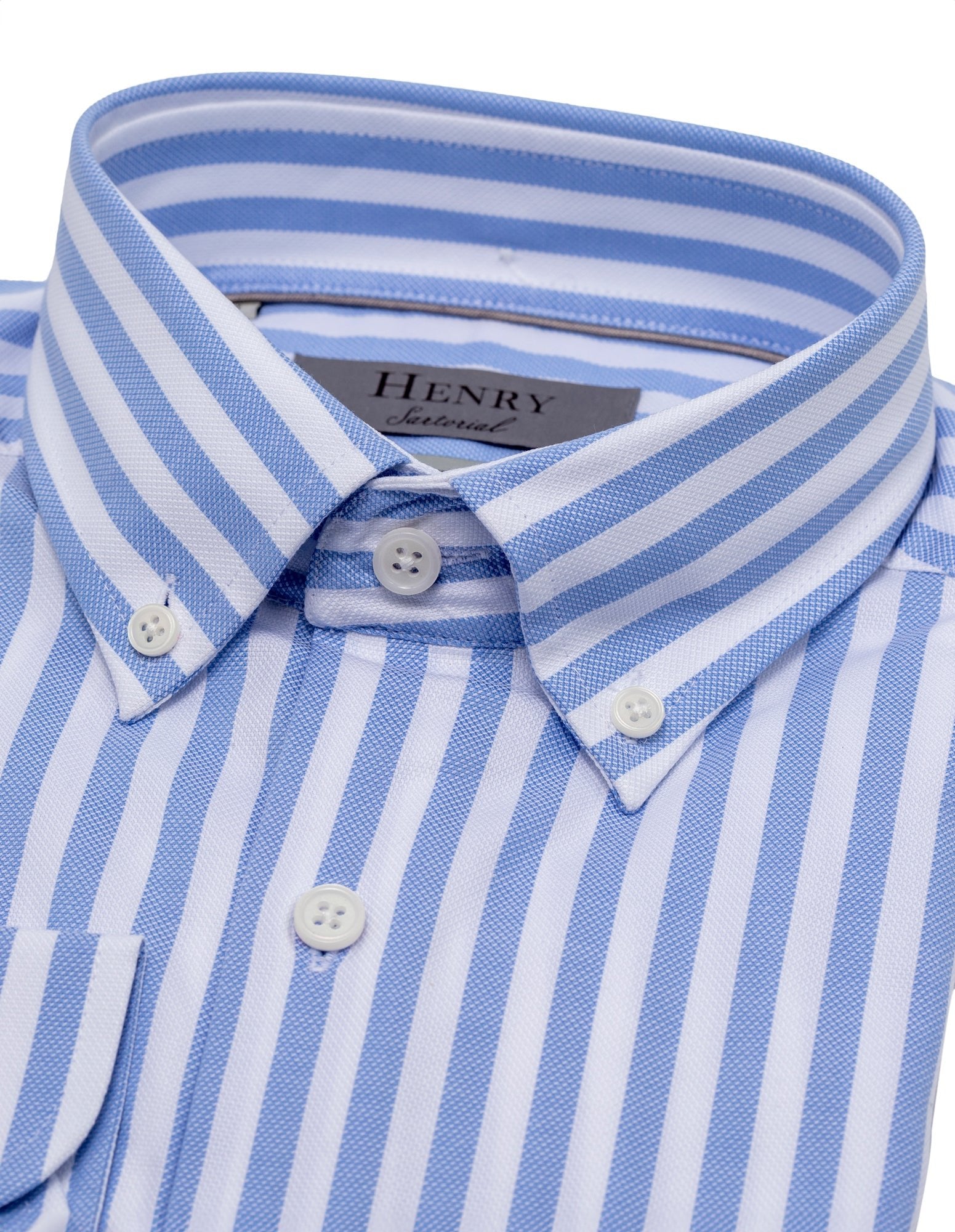 HENRY SARTORIAL Men's Bengal Stripe Casual Shirt - Blue & White Cotton Button Down for Business & Weekend Wear