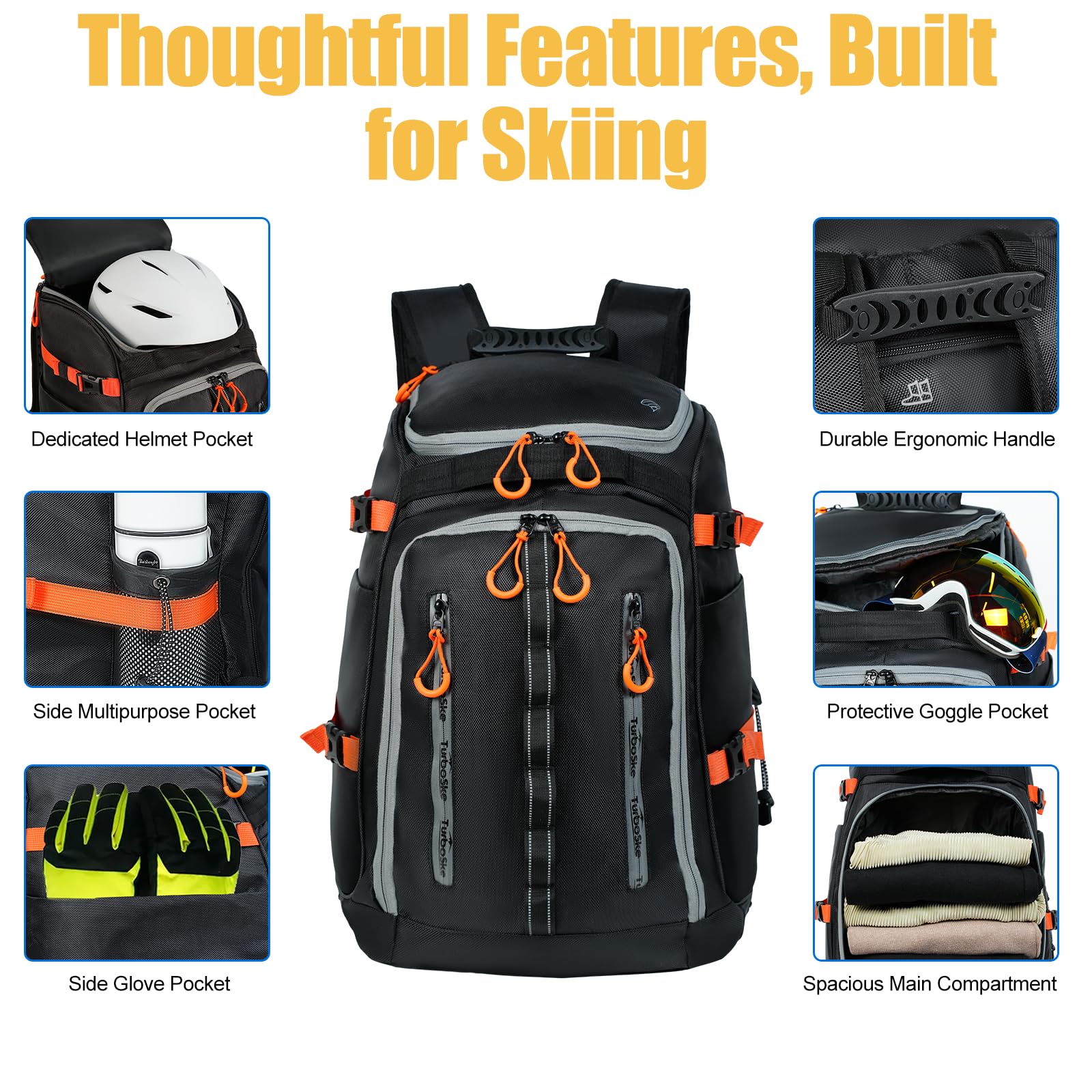50L Waterproof Ski Boot Backpack for Snowboarding – Durable & Lightweight Travel Storage Bag with Helmet, Goggles & Glove Compartments – Perfect for Ski Trips, Winter Sports Gear Organization (Men & Women)