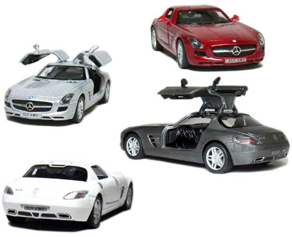 Set of 4: 5 Inch Mercedes Benz SLS AMG 1:36 Scale Diecast Model Cars (Grey/Red/Silver/White) - Perfect for Collectors, Gifts & Display