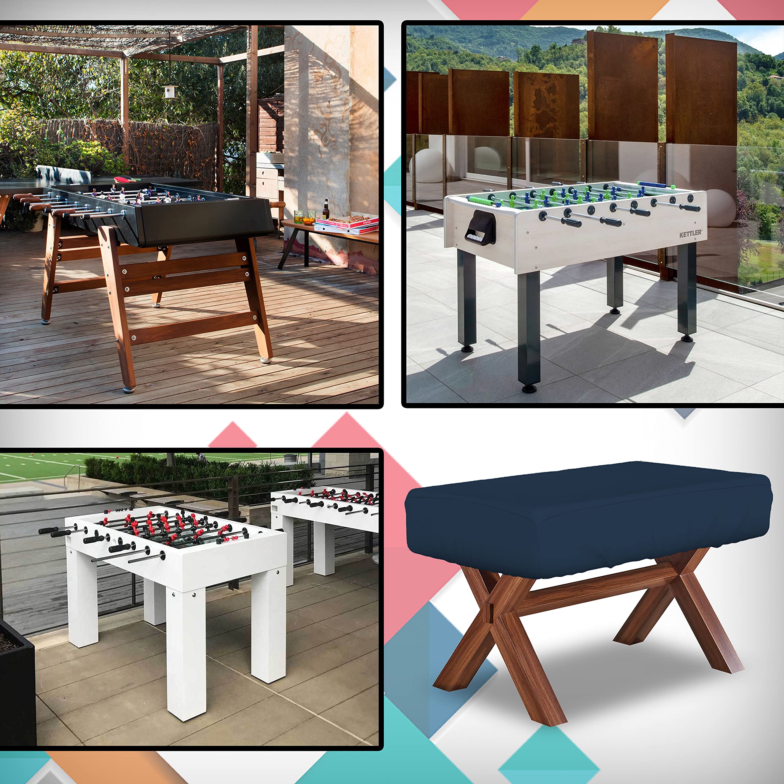 Premium 12 Oz Waterproof Foosball Table Cover - 100% Weatherproof Outdoor Game Table Protector with Elastic Edges (56