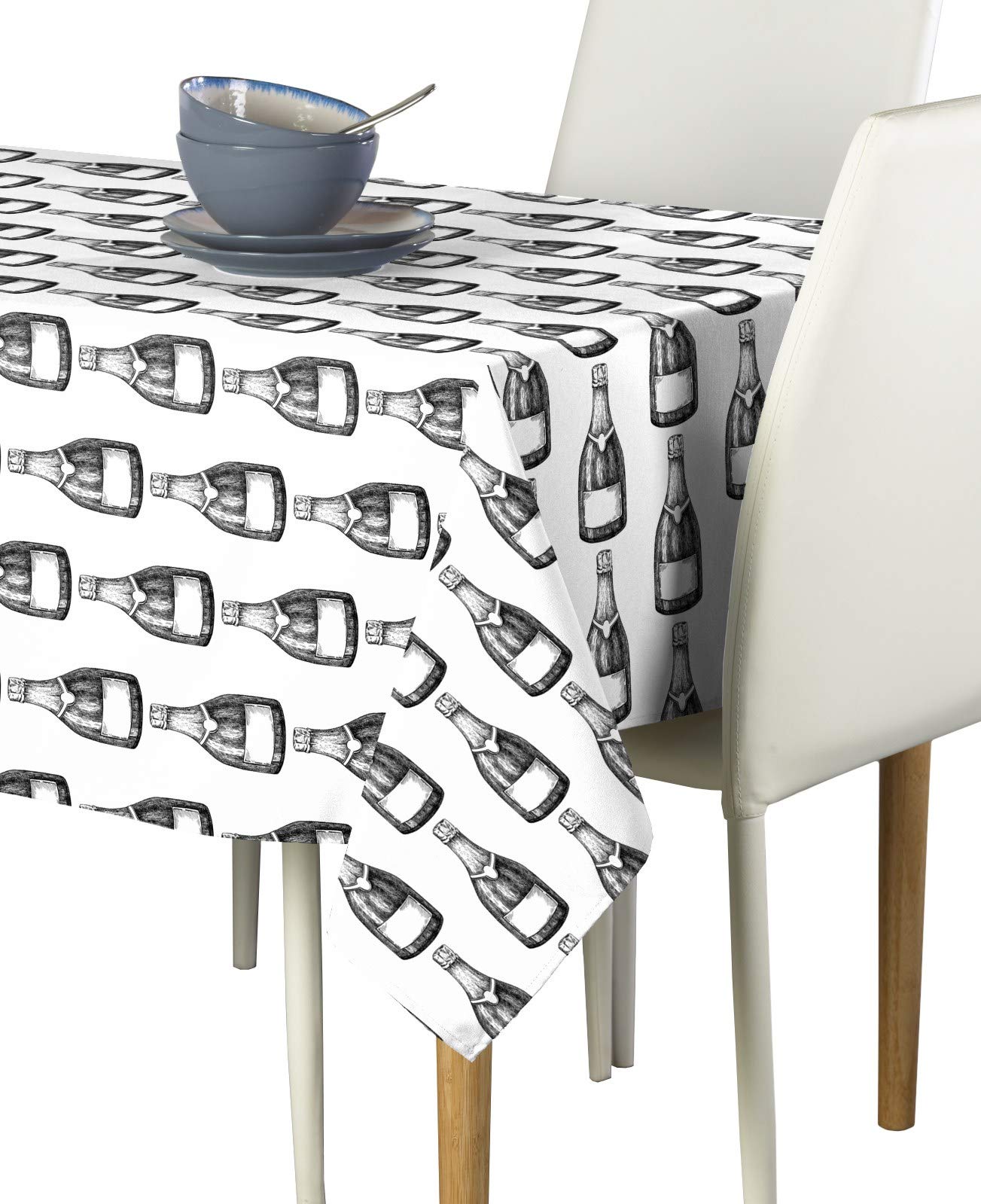 Elegant Champagne Bottle Print Tablecloth 60x84 Inches - Perfect for Weddings, Parties, and Dining Room Decor
