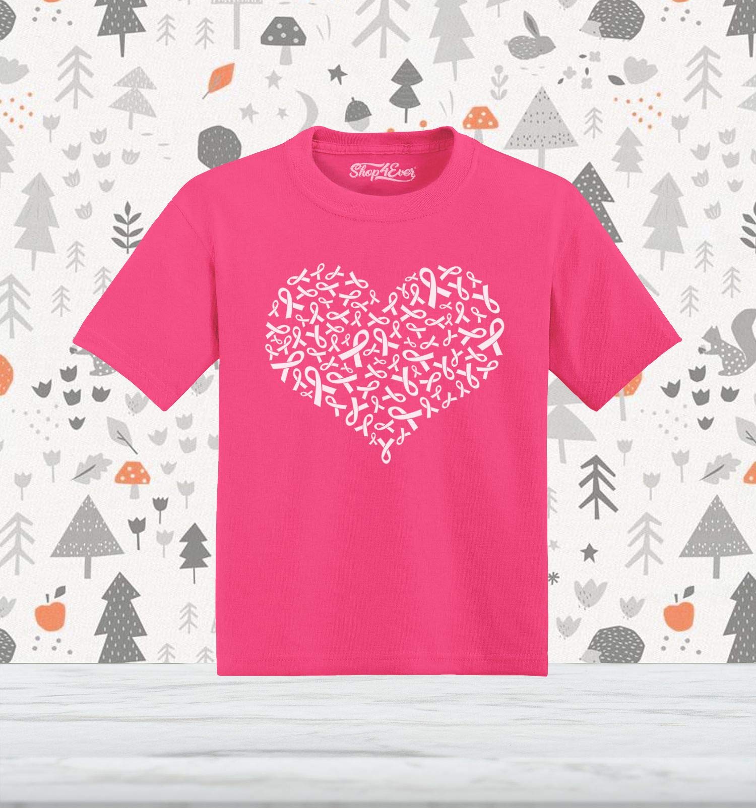Shop4ever® Pink Ribbon Breast Cancer Awareness Heart-Shaped Cotton Toddler T-Shirt - Supportive & Comfortable for Kids, Perfect for Fundraisers & Awareness Events